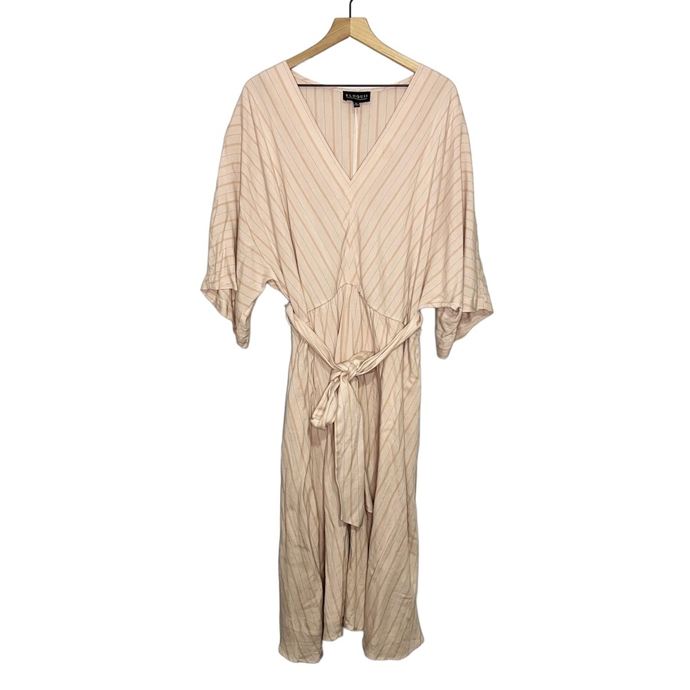 Eloquii Striped V Neck Tie Dolman Maxi Dress in Pink 22